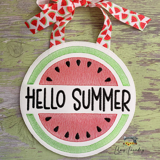 Hello Summer Door Sign - 3 sizes - Digital Embroidery Design