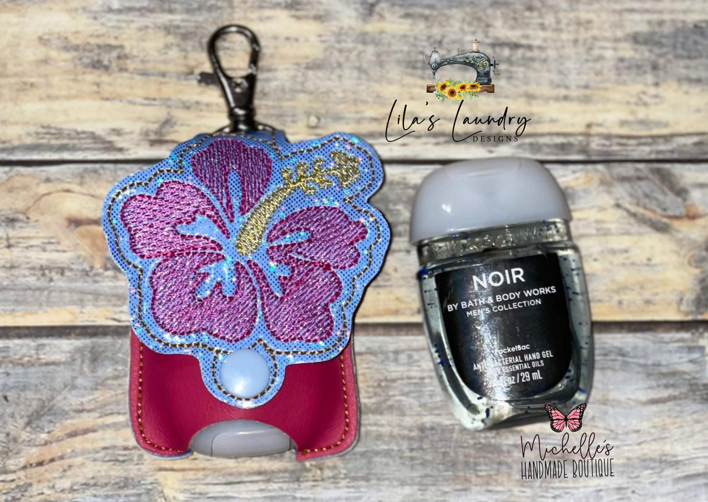 Hibiscus Applique Fold Over Sanitizer Holder 5x7- DIGITAL Embroidery DESIGN