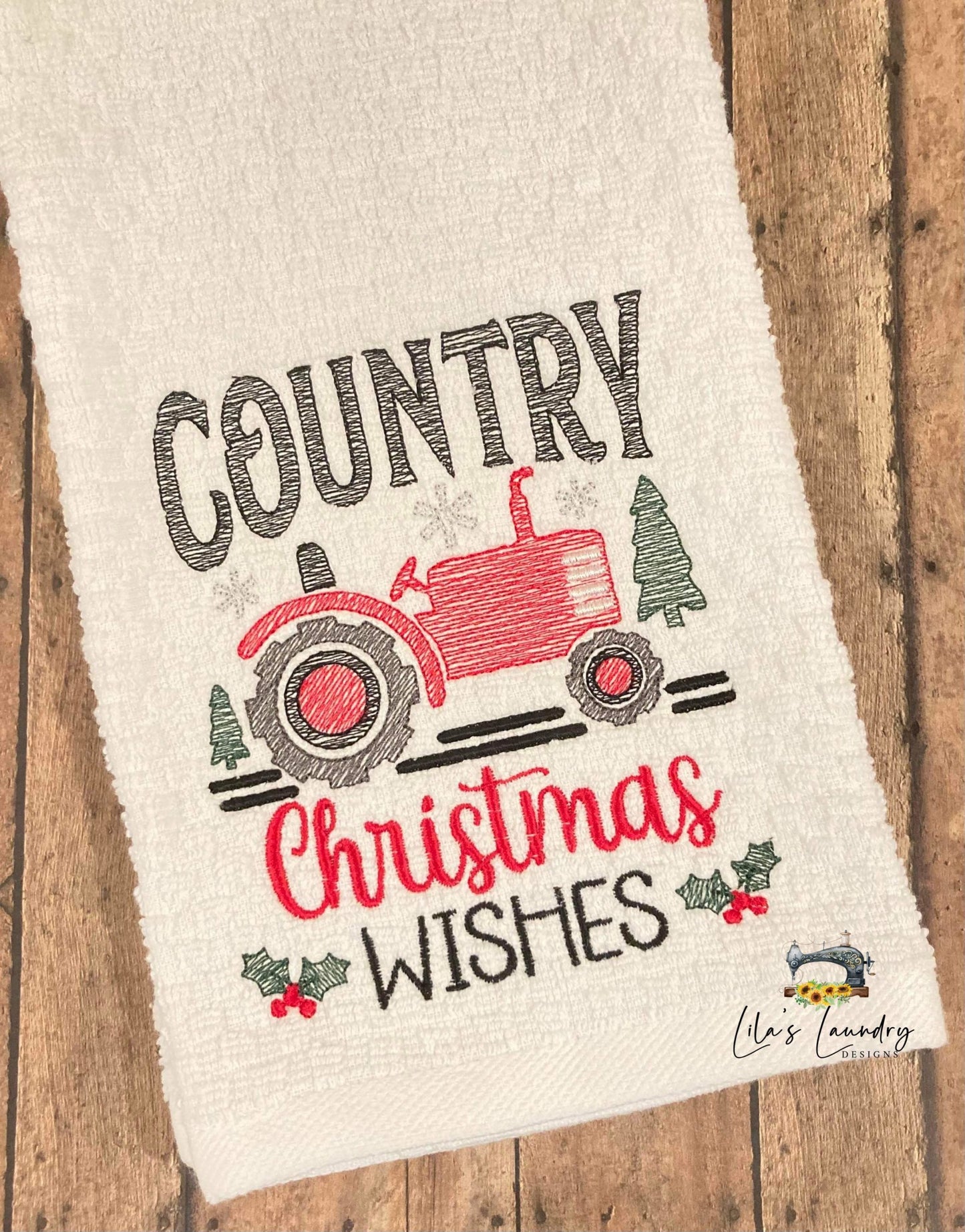 Country Christmas Wishes - 3 sizes- Digital Embroidery Design