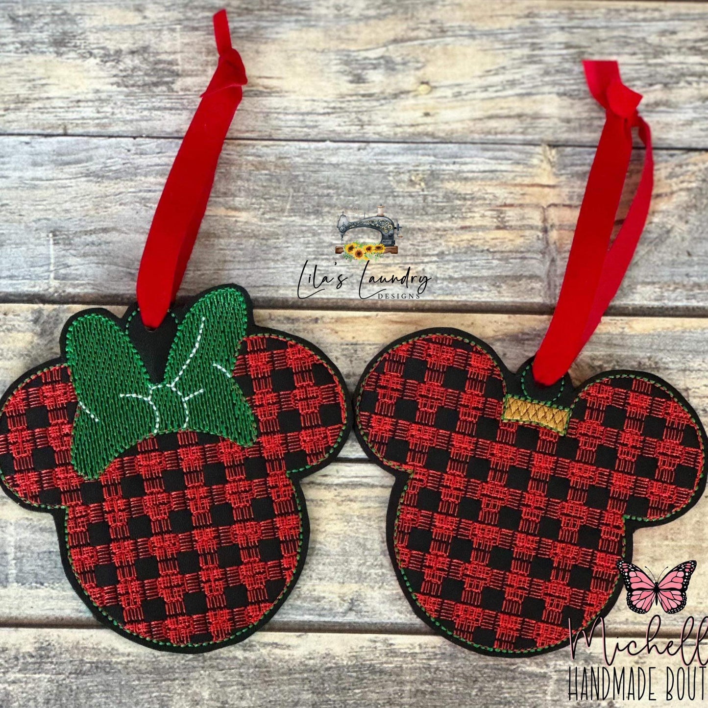 Plaid Mouse Ornament Duo - Digital File - Embroidery Design