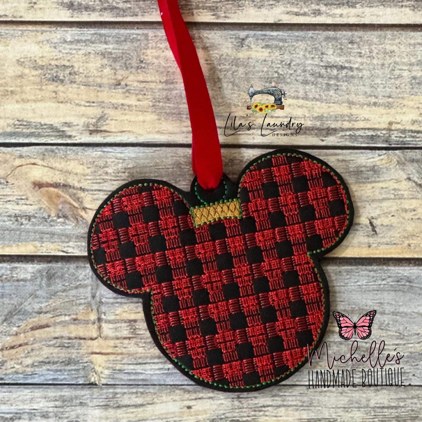 Plaid Mouse Ornament Duo - Digital File - Embroidery Design