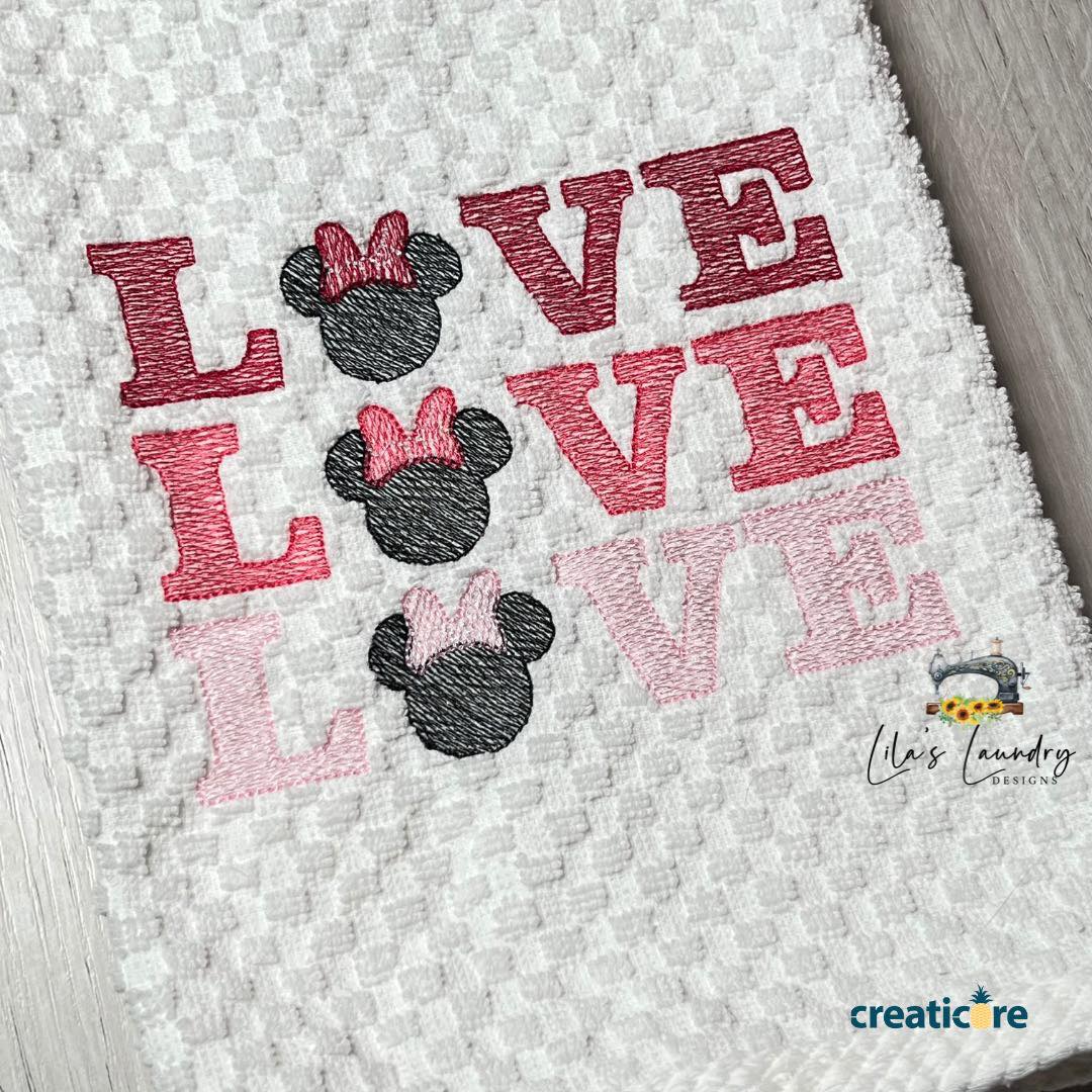 Mouse Love Sketch - 3 sizes- Digital Embroidery Design