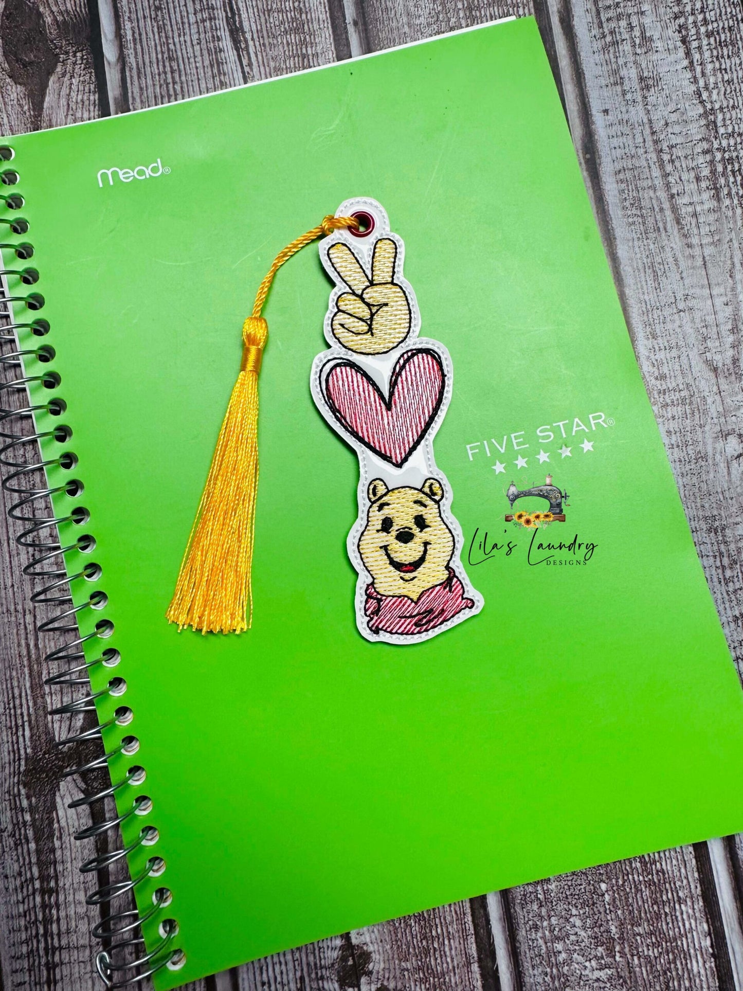 Peace Love Pooh Bookmark - Digital Embroidery Design