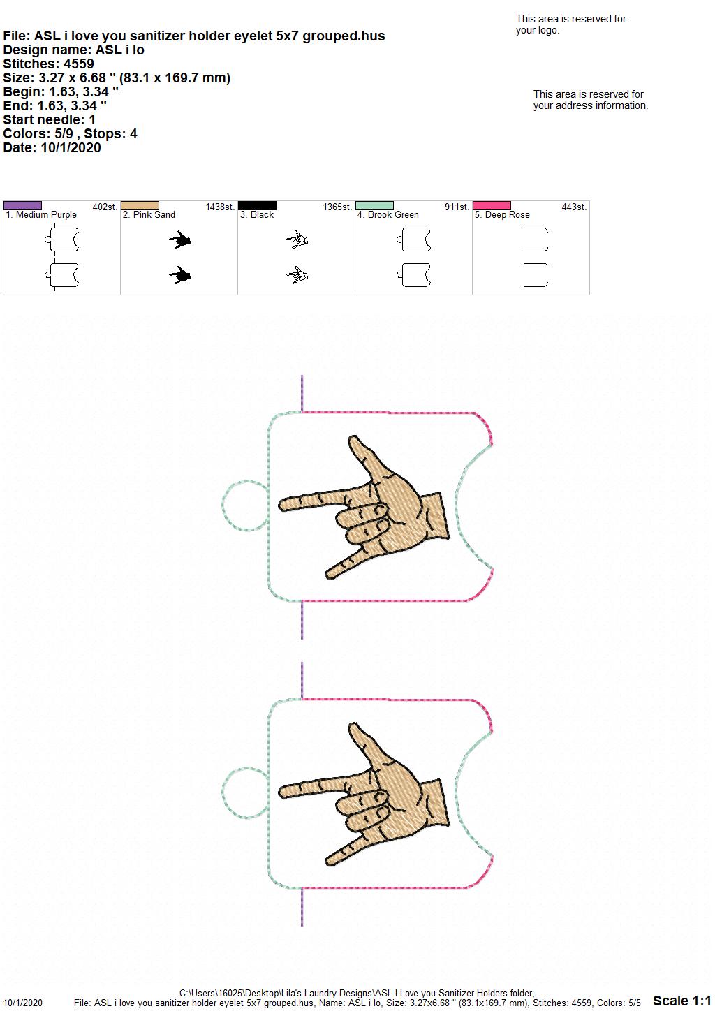 ASL I Love You Sanitizer Holders - DIGITAL Embroidery DESIGN