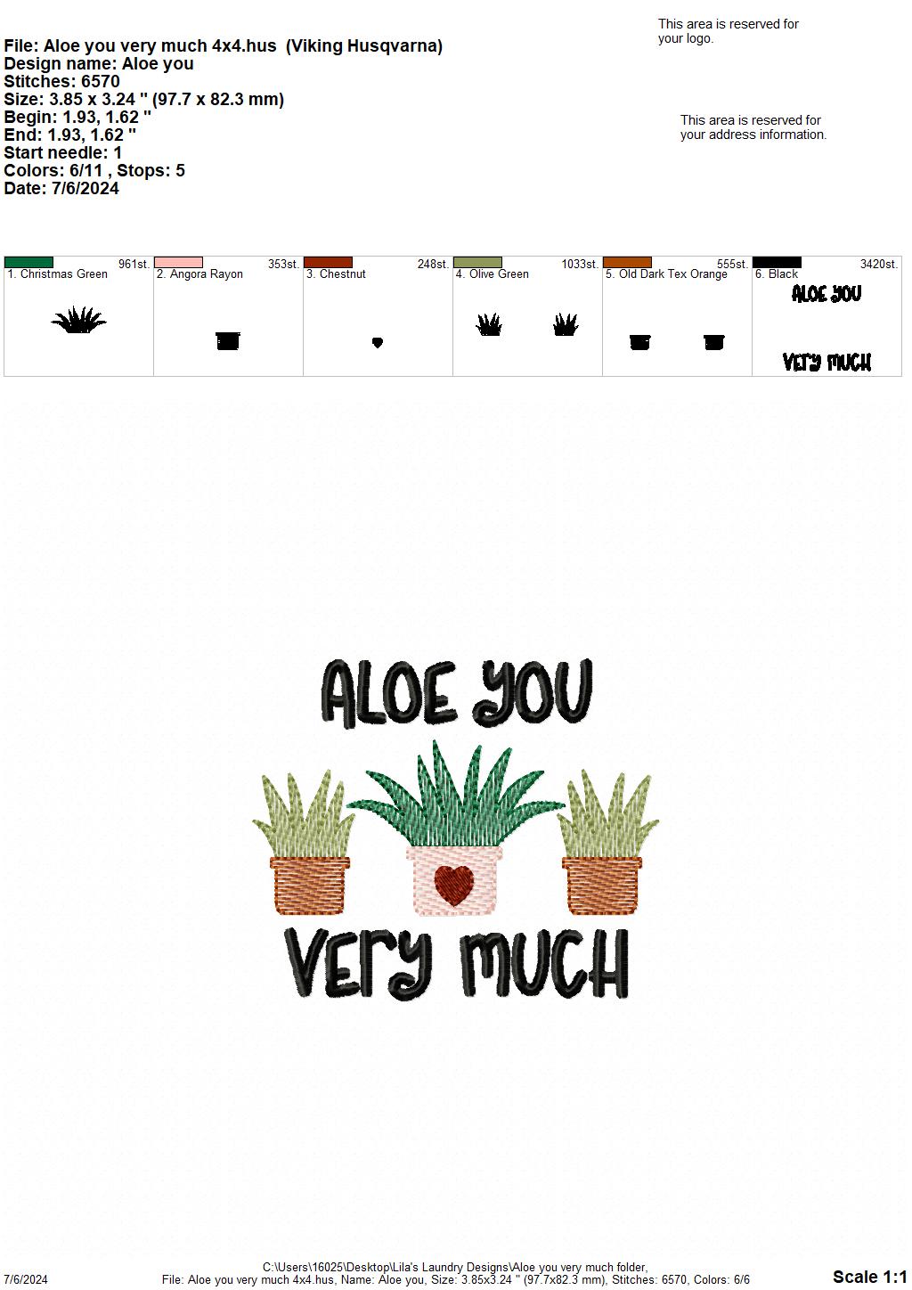 Aloe You Very Much - 4 Sizes - Digital Embroidery Design