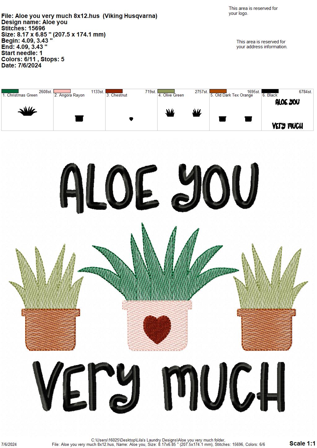 Aloe You Very Much - 4 Sizes - Digital Embroidery Design