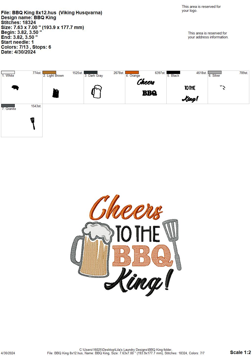 BBQ King - 4 Sizes - Digital Embroidery Design