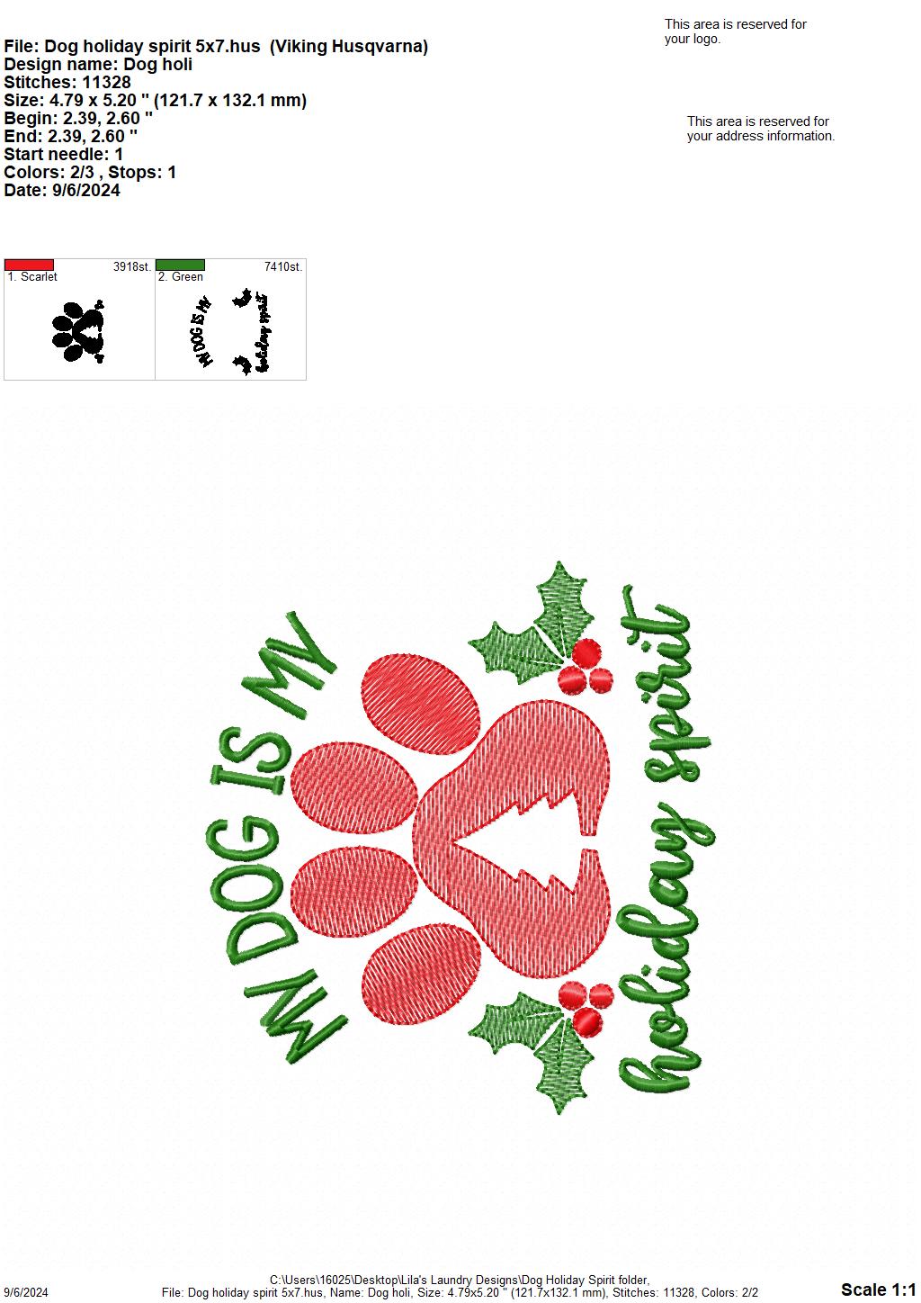 My Dog is my Holiday Spirit - 3 sizes - Digital Embroidery Design