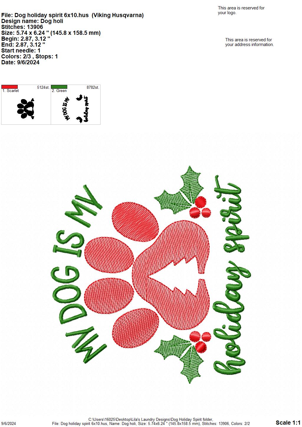 My Dog is my Holiday Spirit - 3 sizes - Digital Embroidery Design