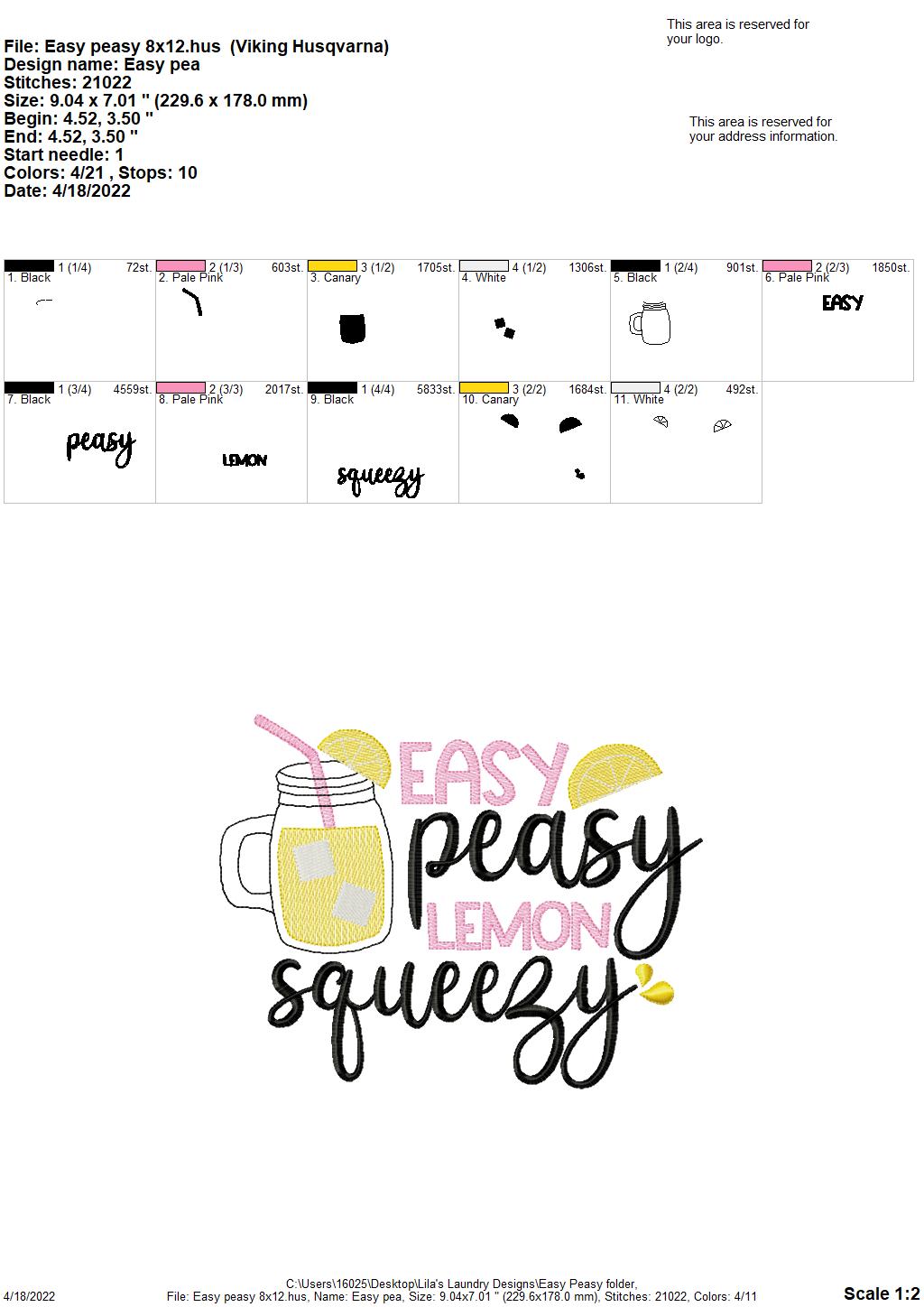 Easy Peasy - 3 sizes- Digital Embroidery Design