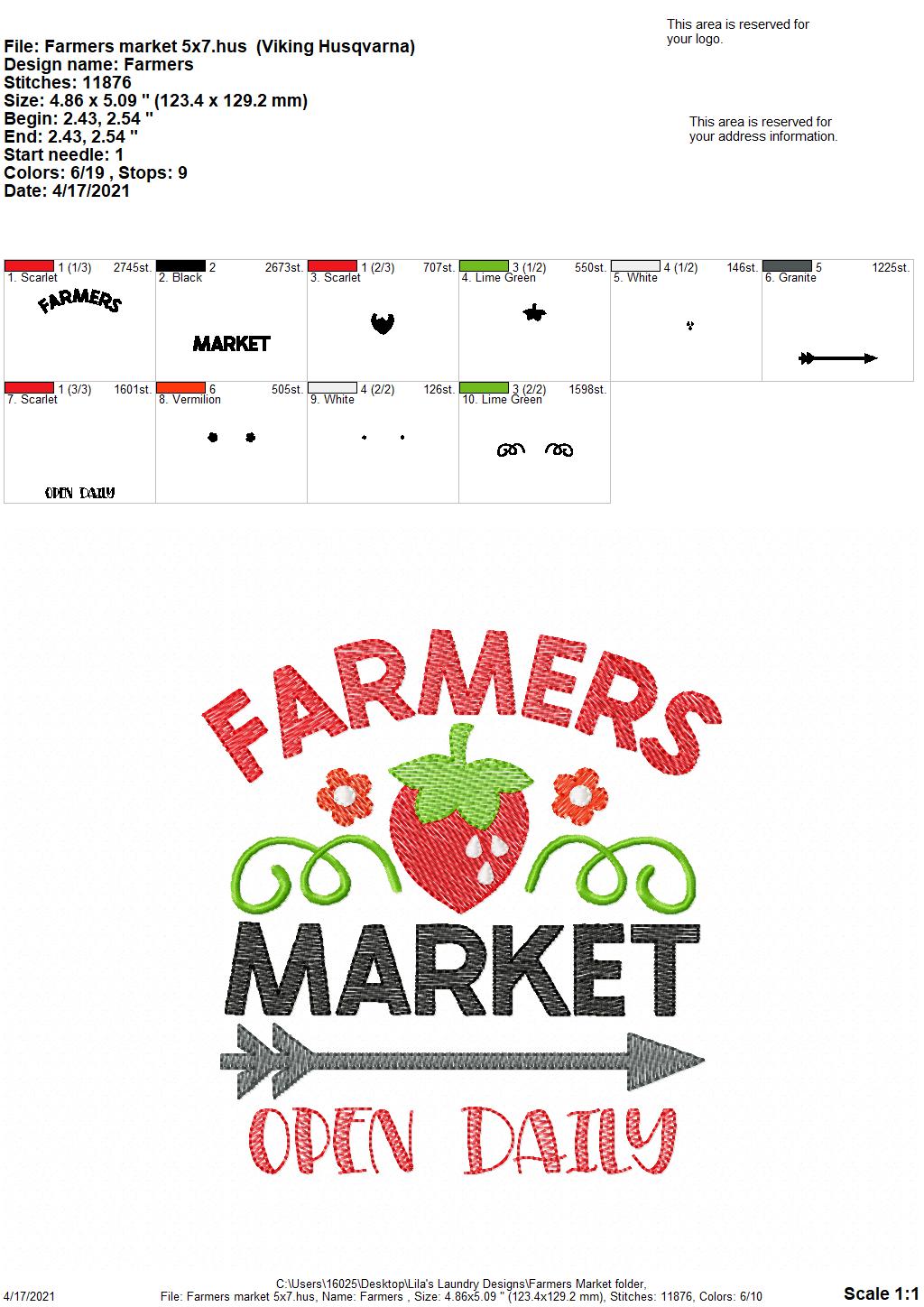 Farmers Market - 3 sizes- Digital Embroidery Design