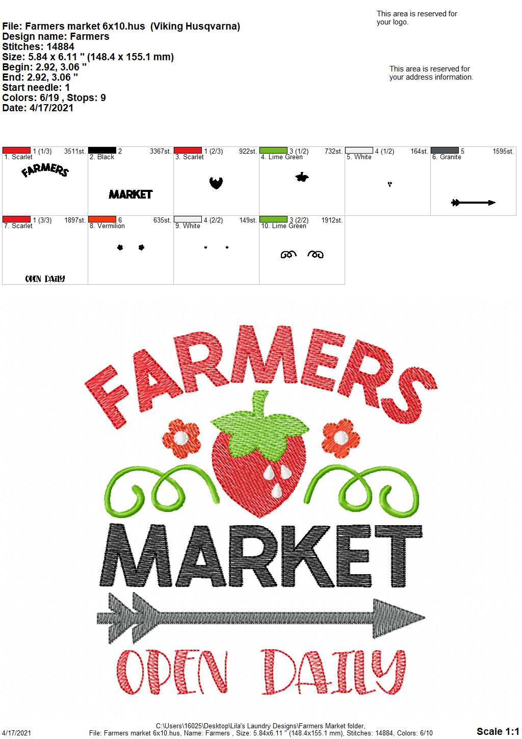 Farmers Market - 3 sizes- Digital Embroidery Design