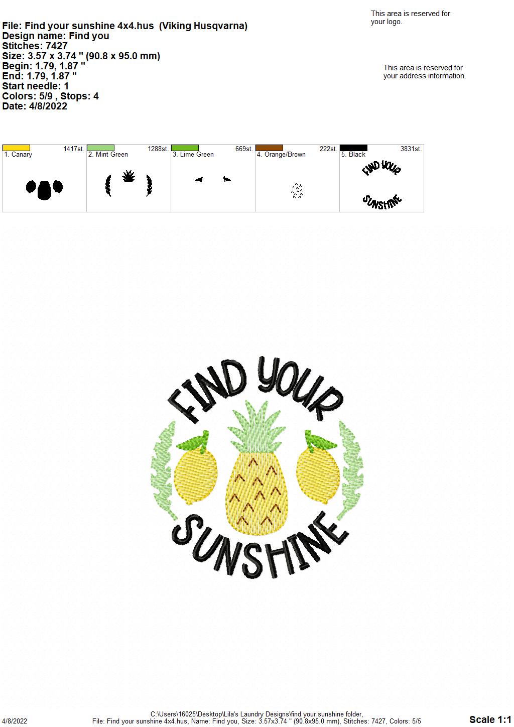 Find Your Sunshine - 4 sizes- Digital Embroidery Design