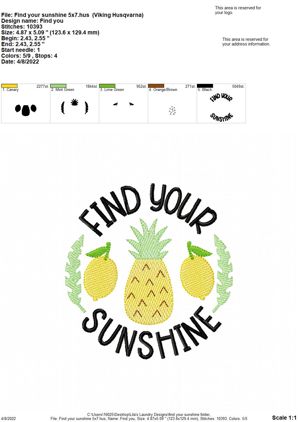 Find Your Sunshine - 4 sizes- Digital Embroidery Design