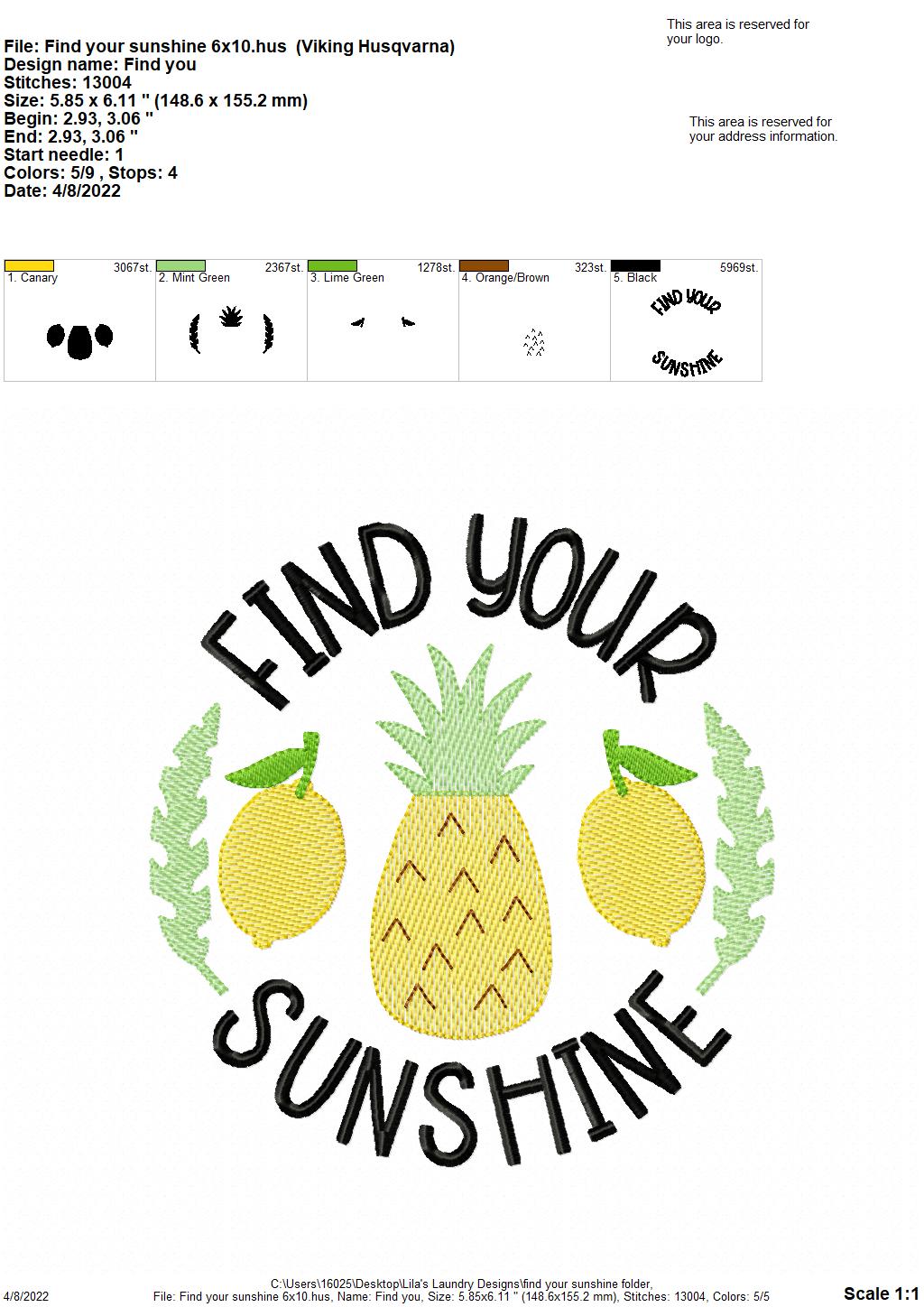 Find Your Sunshine - 4 sizes- Digital Embroidery Design