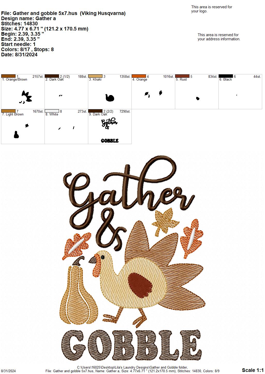 Gather and Gobble - 3 Sizes - Digital Embroidery Design