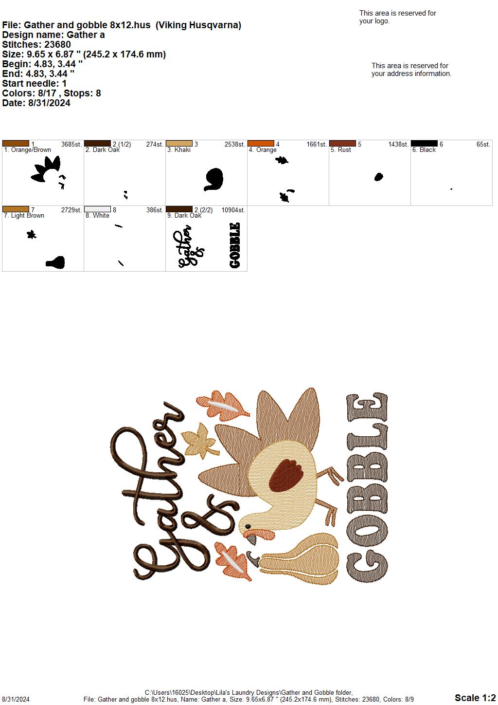 Gather and Gobble - 3 Sizes - Digital Embroidery Design