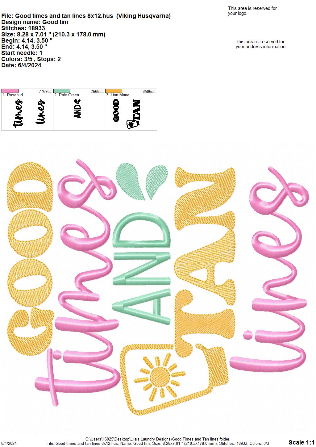 Good Times and Tan Line - 4 Sizes - Digital Embroidery Design