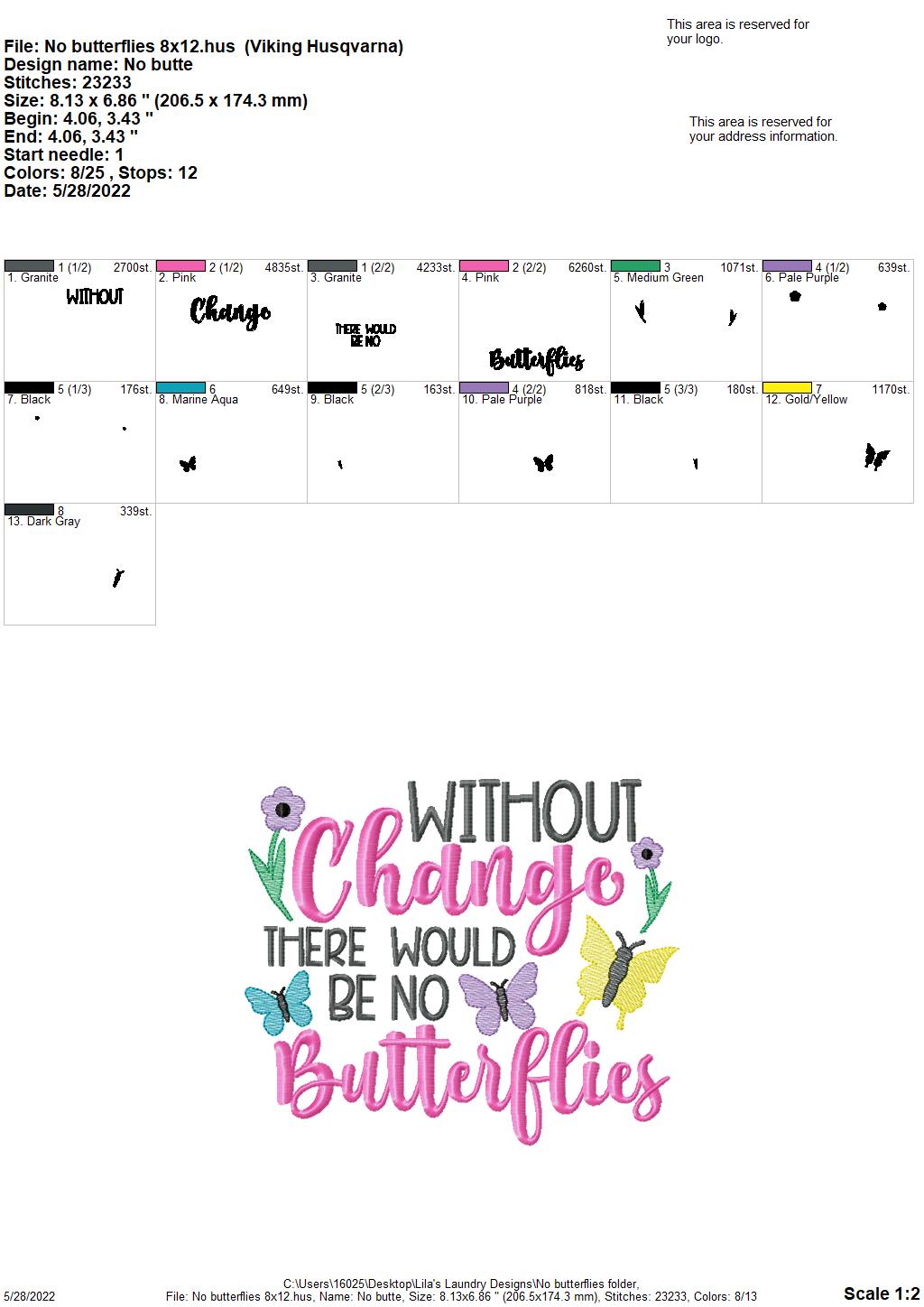 No Butterflies - 4 sizes- Digital Embroidery Design