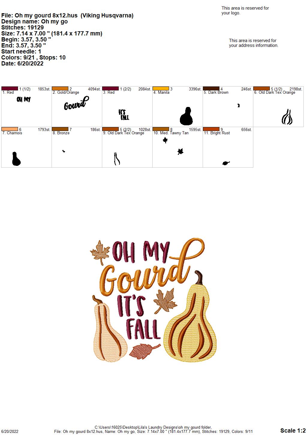 Oh My Gourd - 4 sizes- Digital Embroidery Design