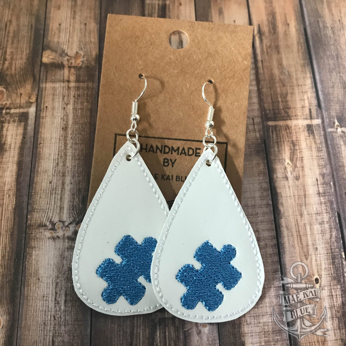 Puzzle Piece Tear Drop Earrings - 3 sizes - Digital Embroidery Design