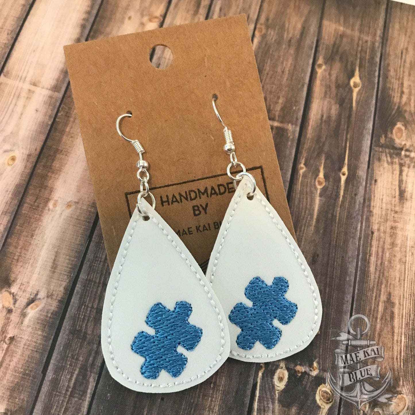 Puzzle Piece Tear Drop Earrings - 3 sizes - Digital Embroidery Design