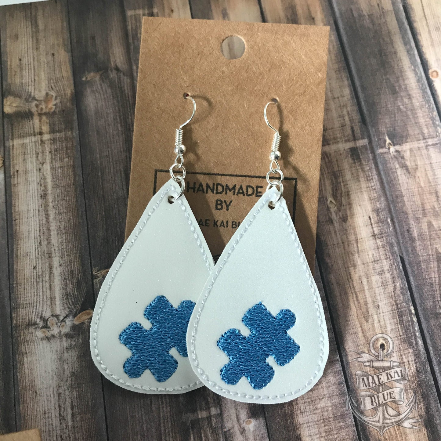 Puzzle Piece Tear Drop Earrings - 3 sizes - Digital Embroidery Design