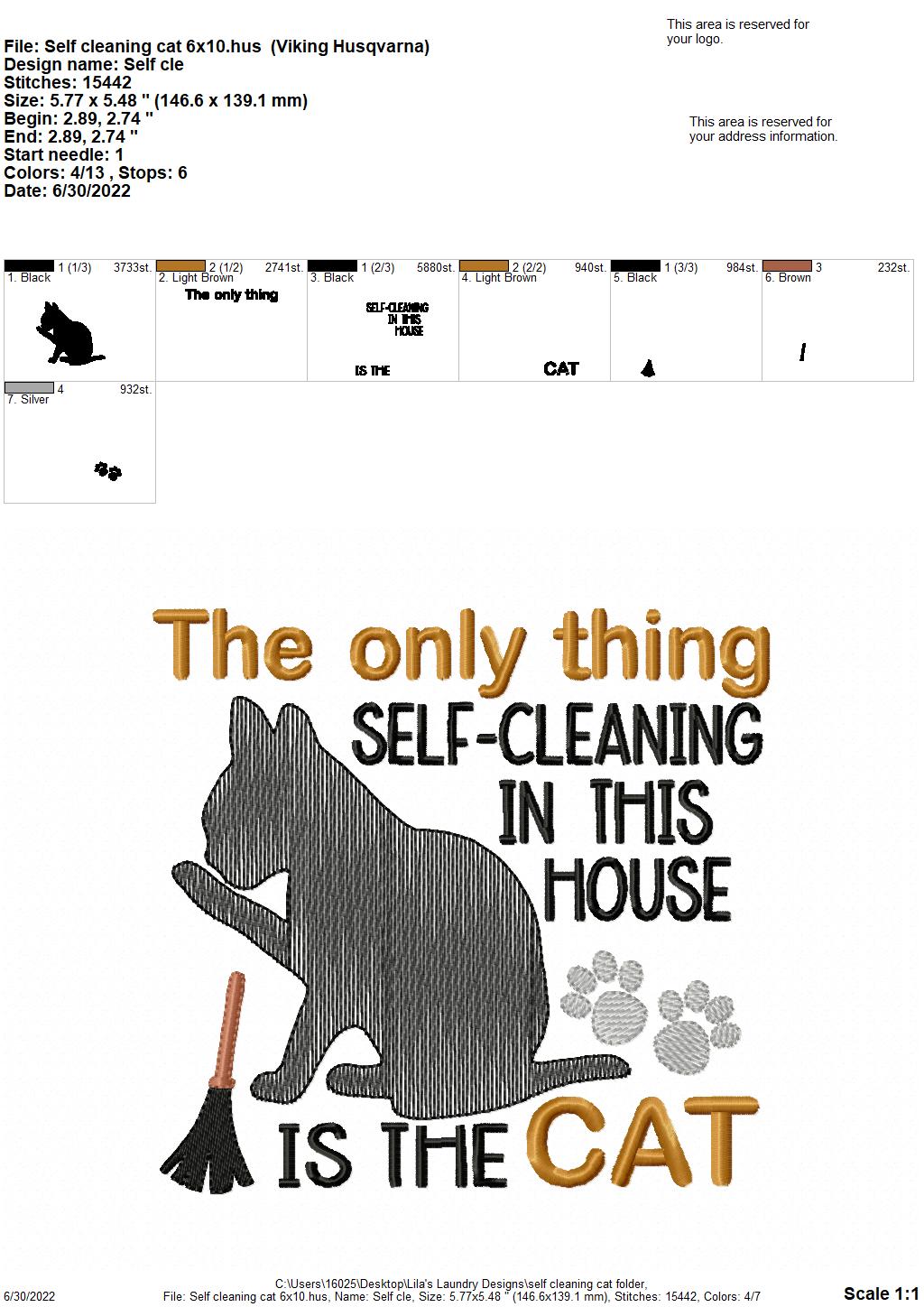 Self Cleaning Cat - 3 sizes- Digital Embroidery Design