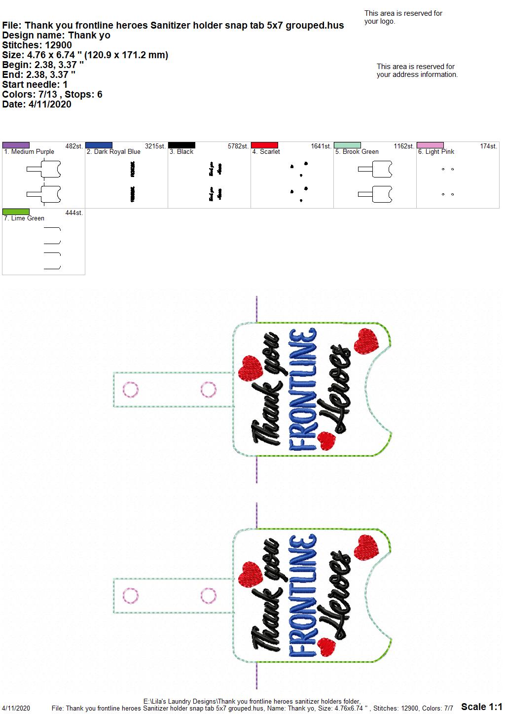 Thank You Frontline Heroes Sanitizer Holders - DIGITAL Embroidery DESIGN
