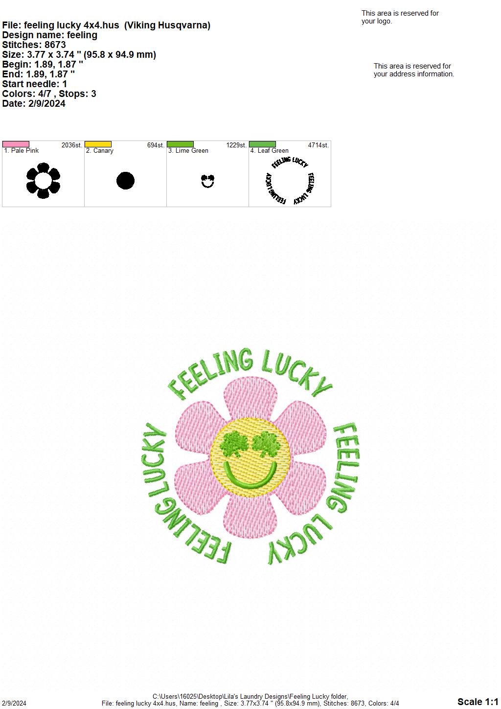 Feeling Lucky Sketch - 4 Sizes - Digital Embroidery Design