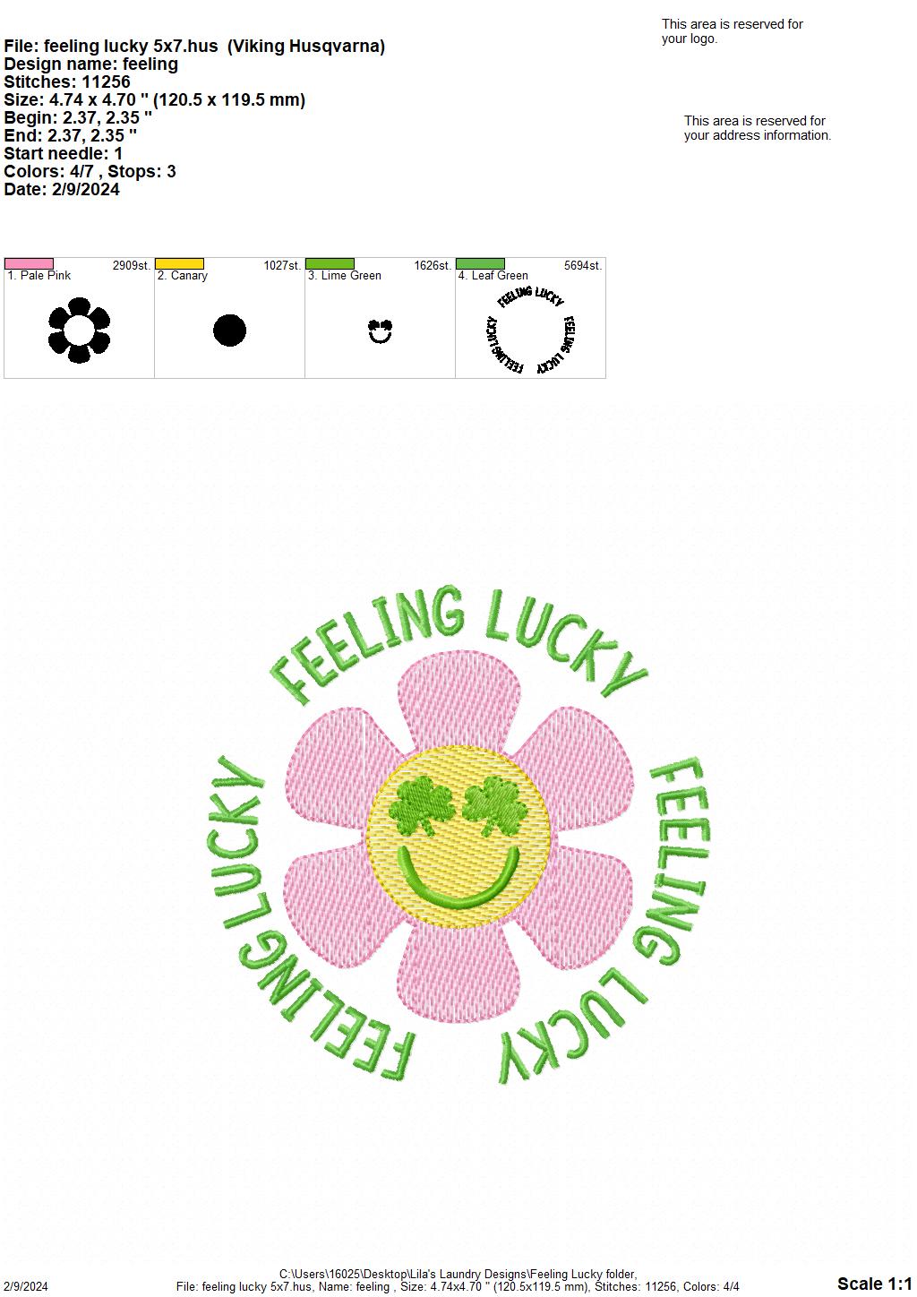 Feeling Lucky Sketch - 4 Sizes - Digital Embroidery Design