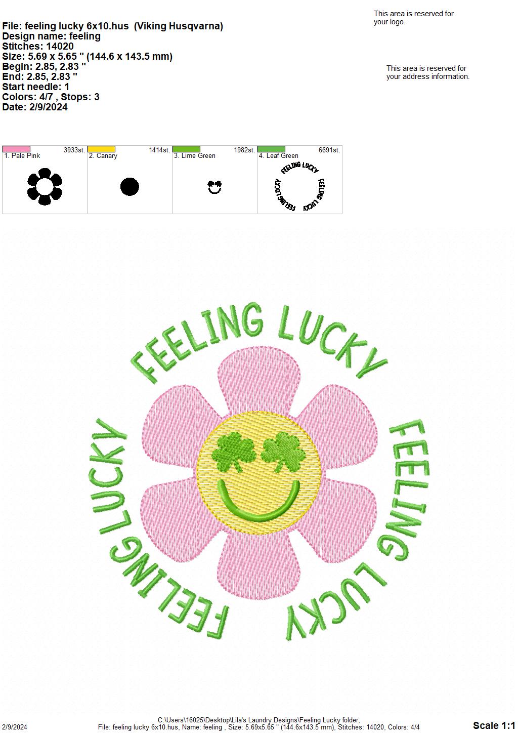 Feeling Lucky Sketch - 4 Sizes - Digital Embroidery Design