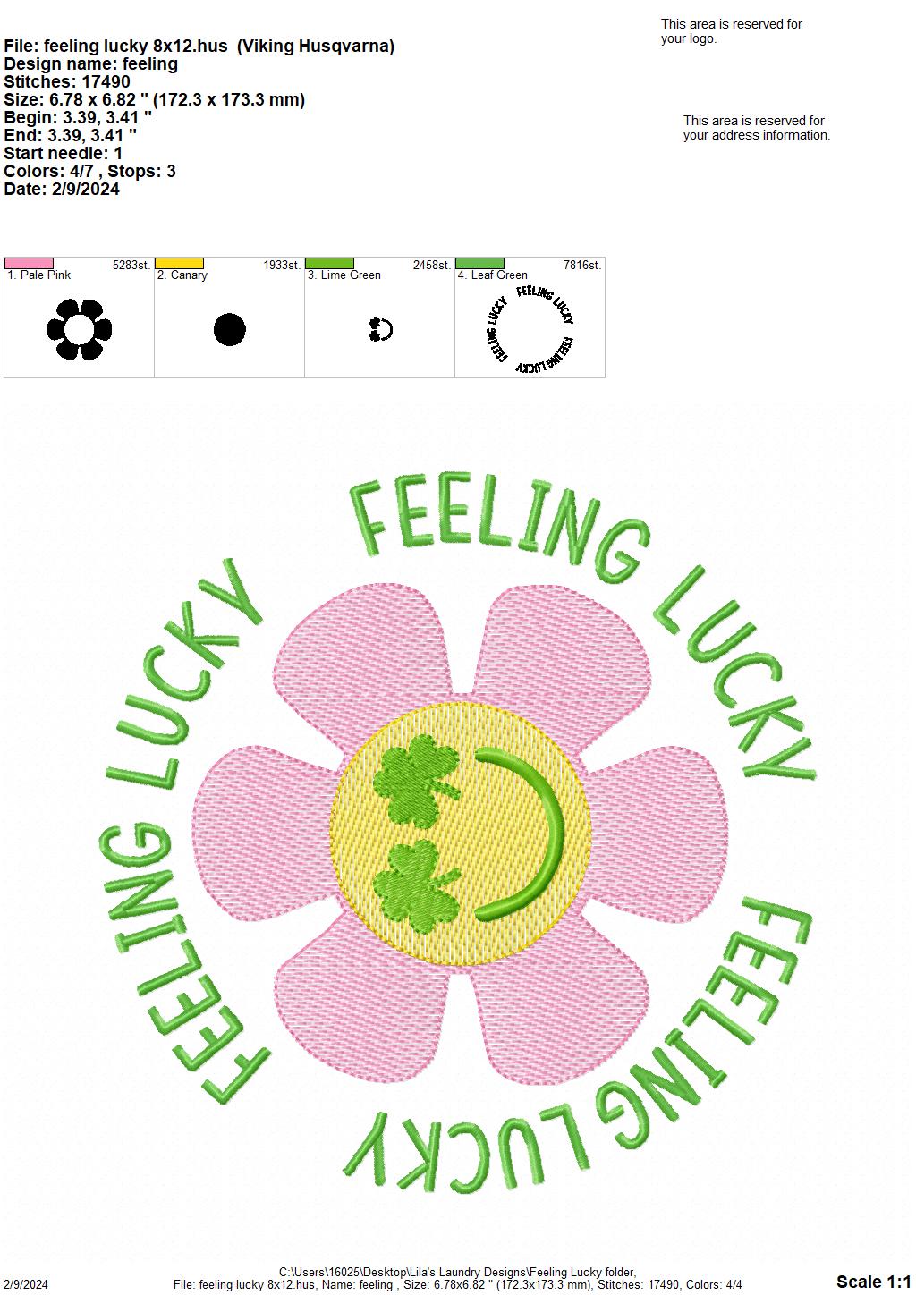 Feeling Lucky Sketch - 4 Sizes - Digital Embroidery Design