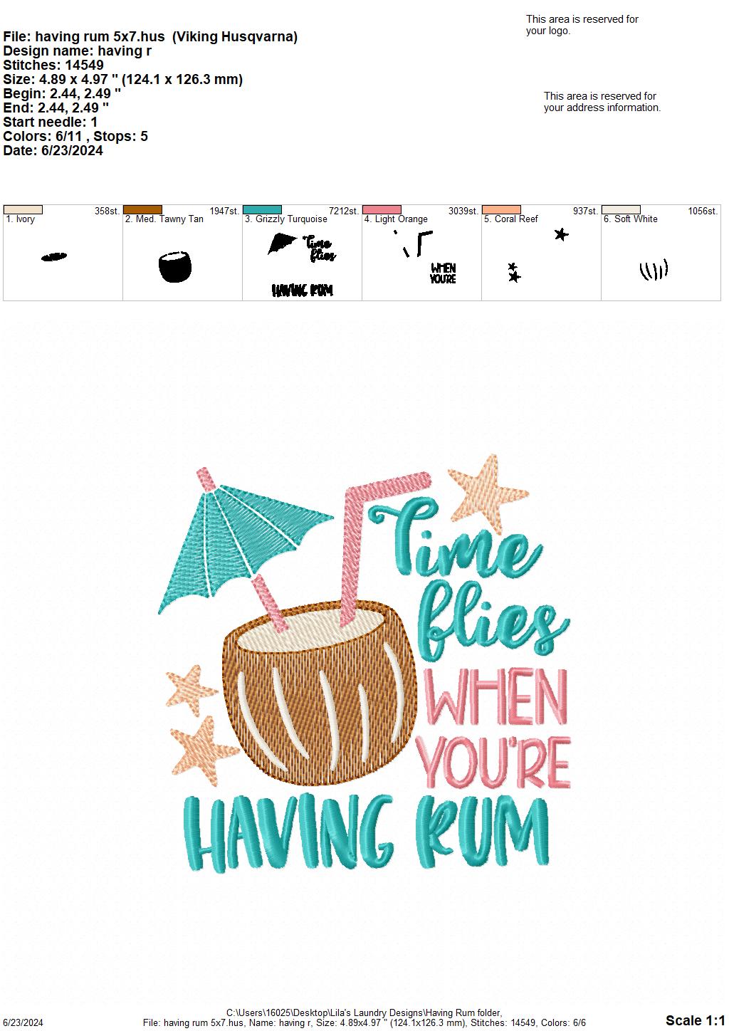 Having Rum - 3 Sizes - Digital Embroidery Design