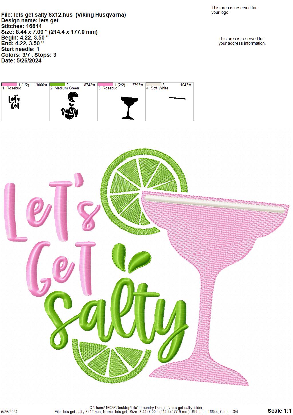 Let's Get Salty - 3 Sizes - Digital Embroidery Design