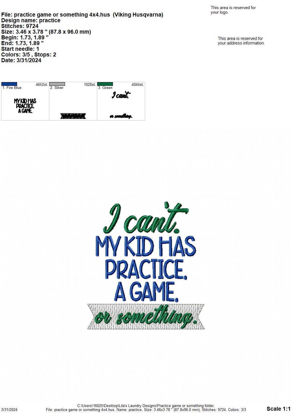 Practice Game or Someting - 4 Sizes - Digital Embroidery Design