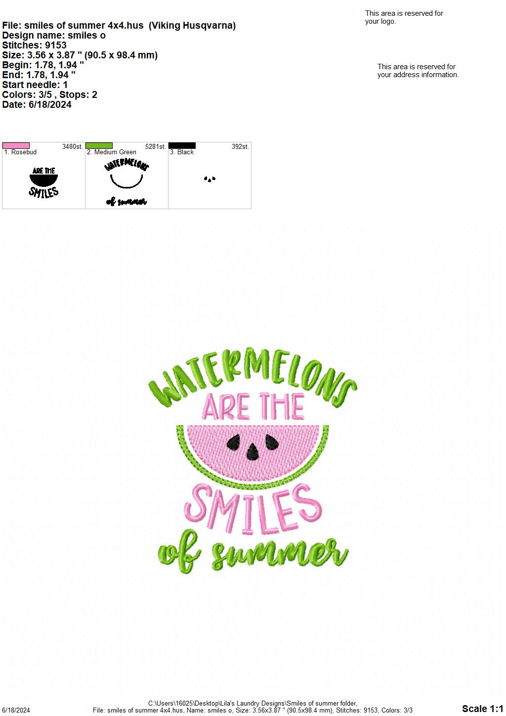 Smiles of Summer - 4 Sizes - Digital Embroidery Design