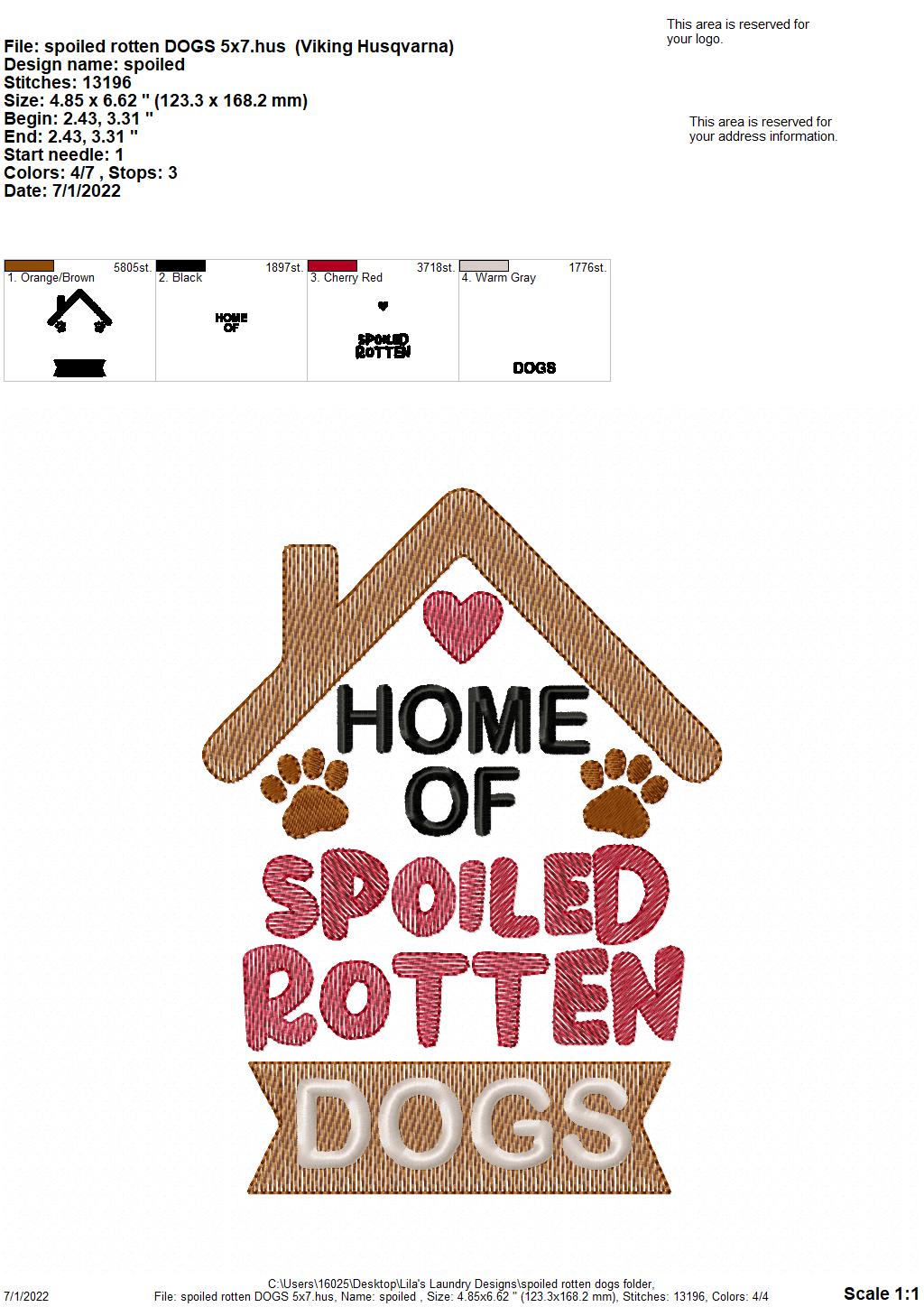 Spoiled Rotten Dogs - 3 sizes- Digital Embroidery Design